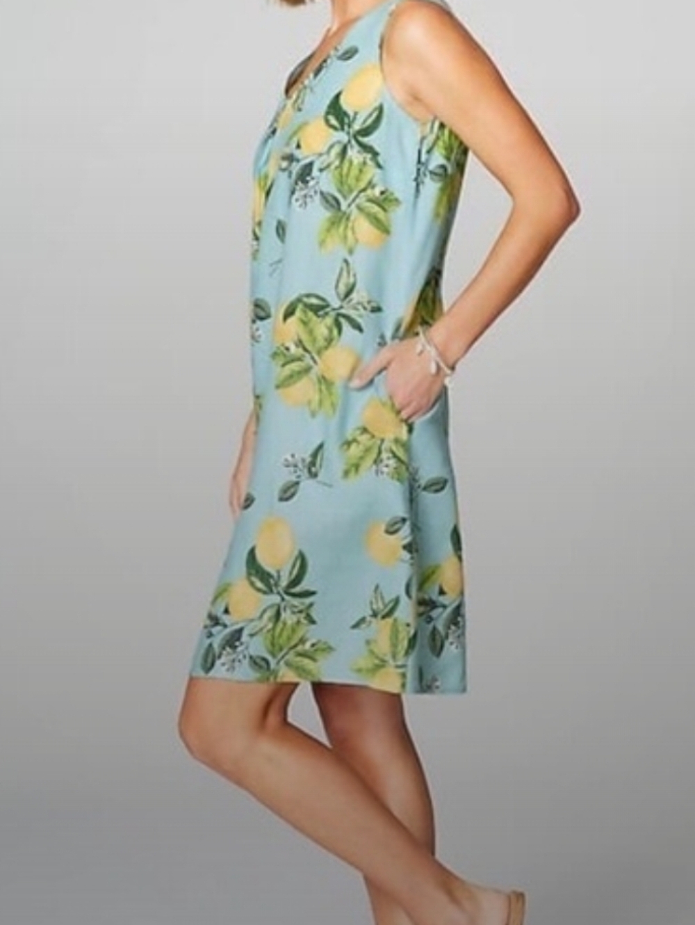 J. Jill Love Linen Lemon Tropical Print Tank Dress V-neck Resortwear Sz S - Picture 3 of 13